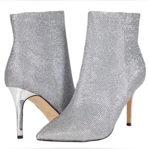 NINE WEST Sparkle Ankle Bootie Silver/ Platinum Stiletto heeled Boots 9.5